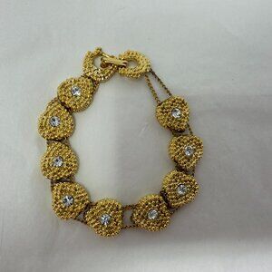 Vintage Gold Tone Rhinestone Bracelet | Textured Link Bracelet | USA Made | Stat